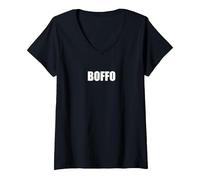 Boffo - Typographie de Mots drôles T-Shirt avec Col en V, Femme, Noir, L