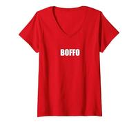 Boffo - Typographie de Mots drôles T-Shirt avec Col en V, Femme, Rouge, M