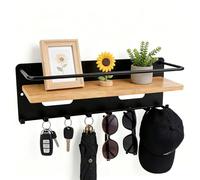 BOFITENG Étagère à clés en bois avec étagère - Rangement de clés décoratif mural - Avec 8 crochets à clés - Étagère à clés moderne pour entrée, couloir, salon, chambre à coucher