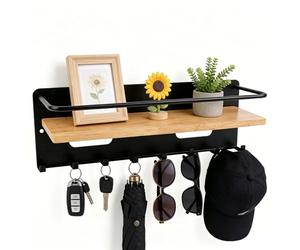 BOFITENG Étagère à clés en bois avec étagère - Rangement de clés décoratif mural - Avec 8 crochets à clés - Étagère à clés moderne pour entrée, couloir, salon, chambre à coucher