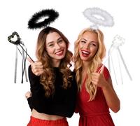 BOFUNX 2pcs Serre-Tête d'Ange Bandeau Halo d'Ange Blanc Noir +2pcs Baguette Magique Déguisement pour Halloween Carnaval Mascarade Cosplay
