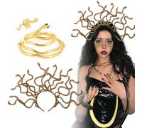 BOFUNX 3pcs Accessoire de Costume Medusa, Serre Tête Méduse Couronne Méduse+Collier Serpent+Bague de Serpent,pour Femmes et Filles Carnaval Party