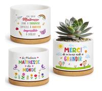 BOFUNX 3pcs Pots de Plante en Céramique avec Trous de Drainage Mini Pot de Fleurs Intérieur avec Plateau pour Succulentes Decoration de Table Maison Cadeau pour Maitresse