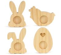 BOFUNX 4pcs Coquetiers en Bois Porte-œufs de Pâque Support à œufs pour Enfants en Forme de Lapin œuf Coq Décoration de Table de Pâques