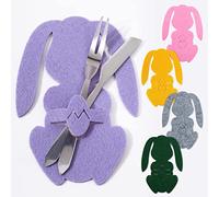 BOFUNX 5pcs Sac de Couverts Porte-Vaisselle en Feutre Sac de Couteau Fourchette de Pâques en Forme de Lapin Décoration de Table de Pâques,multicolore