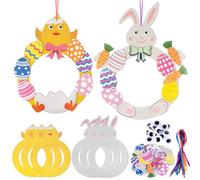 BOFUNX 6pcs Couronne de Pâques Kit Craft Couronne Suspendue avec Stickers Oeuf Carotte Loirsir Créatif Diy Bricolage Lapin Poulet Decoration Pâques pour Porte Fenêtre