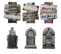 BOFUNX 6pcs Piquet Halloween Signes de Cour Tombales Stèles avec Panneaux de Pelouse Décorations Extérieures