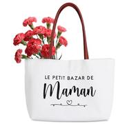 BOFUNX Sac Cabas Le Petit Bazar de Maman Sac en Toile Cadeau Femme pour Anniversaire Noel Fête des Mères