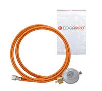 BOGAPRO Kit composé d'un tuyau de gaz propane de 200 cm et d'un régulateur de pression de gaz de 50 mbar, réducteur de pression gaz 1/4" filetage à gauche, tuyau de gaz et régulateur de pression avec
