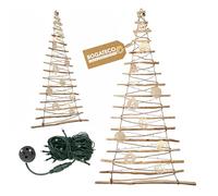BOGATECO Arbre de Noël artificiel fait main avec décorations 195 cm avec LED 230V, en bois de noisetier | Pendentif décoratif | Plaques de bois reliées par une corde de jute d'une épaisseur de 6 mm