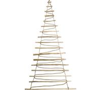 BOGATECO Arbre de Noël artisanal 205 cm de haut, en bois de noisetier | Pendentif décoratif | avec 10 m de lumières LED | panneaux de bois reliés par une corde de jute de 6 mm d'épaisseur