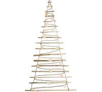 BOGATECO Arbre de Noël artisanal de 205 cm de haut avec décorations, en bois de noisetier | Pendentif décoratif | avec 10 m de lampes LED | panneaux de bois reliés par une corde de jute de 6 mm d'épai
