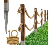 BOGATECO Barrière en Bois Double de 10 m, Ensemble Complet de Clôture avec Corde en Jute de 30 mm et Poteaux en Bois Imprégné, Manchons pour Terre Inclus, Couleur Marron Foncé