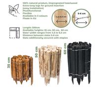 BOGATECO Bordure enroulable naturelle en noisetier - Semi-palissade de jardin - Montage facile - 50 cm x 300 cm - Noir