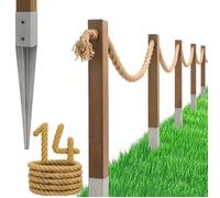 BOGATECO Clôture à Voile 14m - Kit Complet avec Corde de Jute, Poteaux en Bois 1m et Ancres de Fixation - Style Nautique