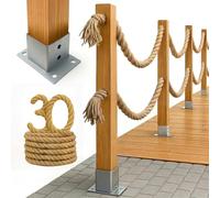Bogateco Clôture en bois à double corde 30 m | Kit de barrière complet avec 2 cordes en jute de 30 mm et poteaux en bois | Bois imprégné in ncrage au sol à visser | Marron clair