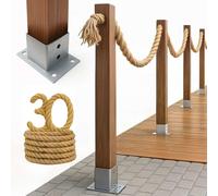 BOGATECO Clôture en bois avec corde de jute - Clôture à voile de 30 m - 13 longueurs différentes - Kit de montage inclus - Douille de sol avec plaque de cheville