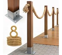 BOGATECO Clôture en bois avec corde de jute - Clôture à voile de 8 m - 13 longueurs différentes - Kit de montage inclus - Douille de sol avec plaque de cheville