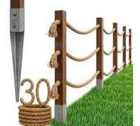 Bogateco Clôture en bois double - 30 m x 120 cm - 3 cordes - Kit complet de barrière avec corde en jute de 30 mm et poteaux en bois - Bois imprégné avec manchons de frappe pour sol - Marron foncé