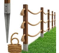 Bogateco Clôture en bois double 6 m x 120 cm | 3 cordes | Kit complet de barrière avec corde en jute de 30 mm et poteaux en bois | Bois imprégné avec manchons d'enfoncement pour sol | Marron foncé