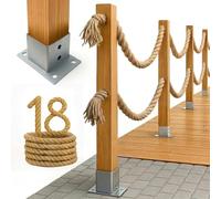 Bogateco Clôture en bois double de 18 m - Kit complet de barrière avec 2 cordes de jute de 30 mm et poteaux en bois - Bois imprégné avec ancrages au sol à visser - Marron clair