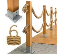 Bogateco Clôture en bois double de 6 m - Kit complet de barrière avec 2 cordes de jute de 30 mm et poteaux en bois - Bois imprégné avec ancrages au sol à visser - Marron clair