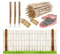 BOGATECO Clôture en Noisetier 60x500 cm avec Poteaux - Barrière de Jardin Naturelle en Bois Brun - Rouleau 5m vannerie 7-8cm