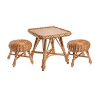 BOGATECO Ensemble de meubles en osier écologique pour enfants : table et 2 tabourets, robuste et sûr, idéal pour la maison et le jardin