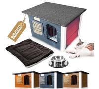 BOGATECO | Ensemble d'une maison avec coussin et gamelle pour chat | Clapier pour chat confortable et chaud pour l'extérieur | Imperméable et isolé | Dimensions : 36 x 61 x 39 cm | Disponible en 3