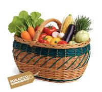 BOGATECO Grand Panier en Osier pour Courses, Pique-niques et Champignons - Tressage Entrelacé Vert et Naturel - 30cm