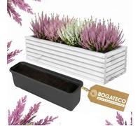 BOGATECO Jardinière en Bois Blanc 44x20x14,5cm avec Insert Plastique - Pot de Fleurs pour Balcon, Terrasse et Jardin