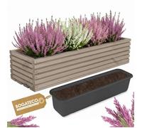 BOGATECO Jardinière en Bois Gris 64x20x14,5cm avec Insert Plastique - Pot de Fleurs pour Balcon, Terrasse et Jardin