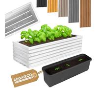 BOGATECO Jardinière en bois - Jardinière - 44 x 20 x 14,5 cm - Pot à herbes pour la maison, le jardin, le balcon, la terrasse - Pot avec insert en plastique - Imperméabilisé - Blanc