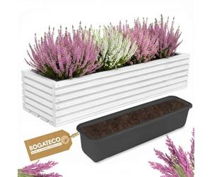 BOGATECO Jardinière en bois - Jardinière - Pot de fleurs - 64 x 20 x 14,5 cm - Pot à herbes pour la maison, le jardin, le balcon, la terrasse - Pot avec insert en plastique - Imperméabilisé - Blanc