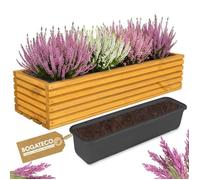 BOGATECO Jardinière en Bois Marron Clair 64x20x14,5cm avec Insert Plastique - Pot de Fleurs pour Balcon, Terrasse et Jardin