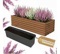 BOGATECO Jardinière en Bois Marron Foncé 44x20x14,5cm avec Insert Plastique - Pot de Fleurs pour Balcon, Terrasse et Jardin