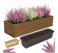 BOGATECO Jardinière en Bois Marron Foncé 64x20x14,5cm avec Insert Plastique - Pot de Fleurs pour Balcon, Terrasse et Jardin