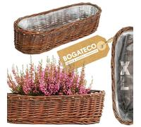BOGATECO Jardinière en Osier Naturel 70x25x16 cm - Bac à Fleurs Rectangulaire pour Balcon, Terrasse et Fenêtre - Style Rustique