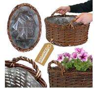 BOGATECO Jardinière en Osier Ovale 50x40x16 cm Panier à Fleurs Artisanal avec Poignées pour Intérieur et Extérieur