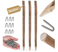 BOGATECO Lot de 3 Piquets de Clôture en Noisette 180 cm - Poteaux en Bois Naturel Pointus pour Jardin et Potager