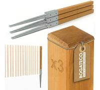 BOGATECO Lot de 3 poteaux en bois imprégnés - 120 x 5 x 5 cm - Poteaux carrés avec tête plate - Avec douille de sol à enfoncer - En bois équarri - Marron clair