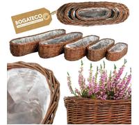 BOGATECO Lot de 5 Jardinières en Osier Marron 16x5x5 cm - Pots de Fleurs pour Balcon et Fenêtre - Décoration Naturelle Type Bac