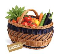 BOGATECO Panier en Osier avec Liseré Bleu - Grand Panier de Courses, Pique-nique et Champignons - Tressé Main - 30 cm