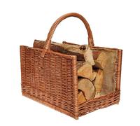 BOGATECO Panier en osier avec poignée carrée - Grand panier à bois de chauffage - 51 x 35 x 33 cm - Tissé à la main - Panier à bois doublé de jute