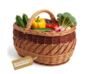 BOGATECO Panier en osier naturel avec poignée | Grand panier à provisions 45 x 30 x 23 | Tissé à la main | Disponible en quatre couleurs | Panier de rangement | Panier | Marron