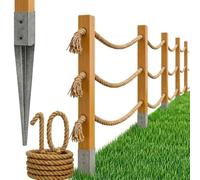 Bogateco Panneau de clôture en bois à double corde 10m x 120cm | 3 cordes | Ensemble complet de barrière avec corde de jute 30mm & poteaux en bois | Bois imprégné avec embases de frappe pour le sol |