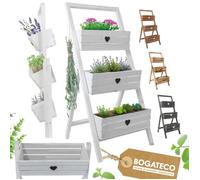 BOGATECO Porte-Plante avec 3 Pots de Fleurs Blancs - Support Pliable pour Herbes Aromatiques et Fleurs Balcon et Terrasse 50cm