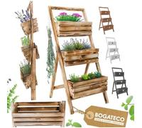 BOGATECO Porte-Plante Échelle en Bois Brûlé 3 Niveaux - Support Jardinière Cascade pour Balcon, Jardin et Fleurs - Pliable