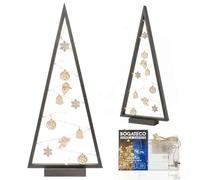 BOGATECO Sapin de Noël en bois avec éclairage LED - 104 cm de haut - Décoration en bois incluse - Décorations de Noël - 30 LED