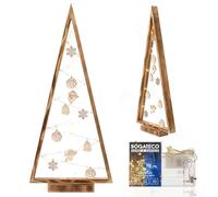 BOGATECO Sapin de Noël en bois avec éclairage LED - 104 cm de haut - Décoration en bois incluse - Décorations de Noël - 30 LED